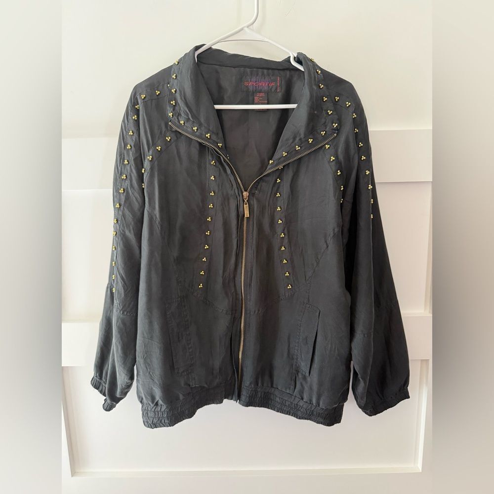 Studded Black Jacket 100% Silk - Picture 2 of 4